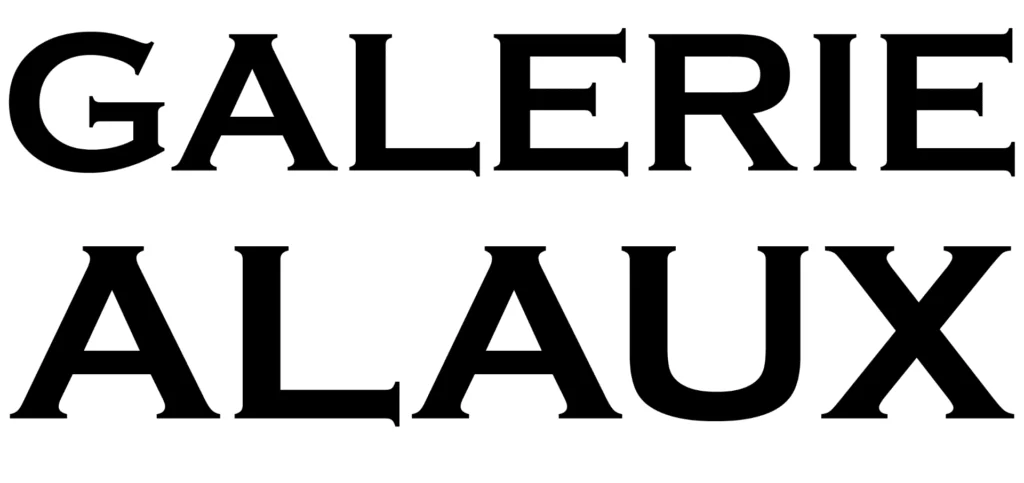 Text in bold saying 'GALERIE ALAUX' on a white background.